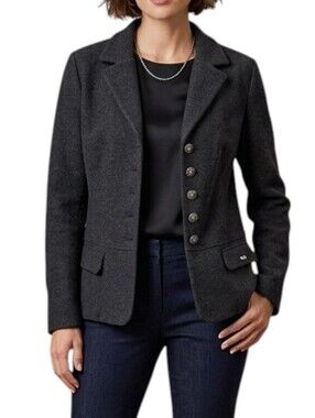 Geiger Austria Boiled Wool Blazer Jacket Charcoal Silver Button Floral 48 XL